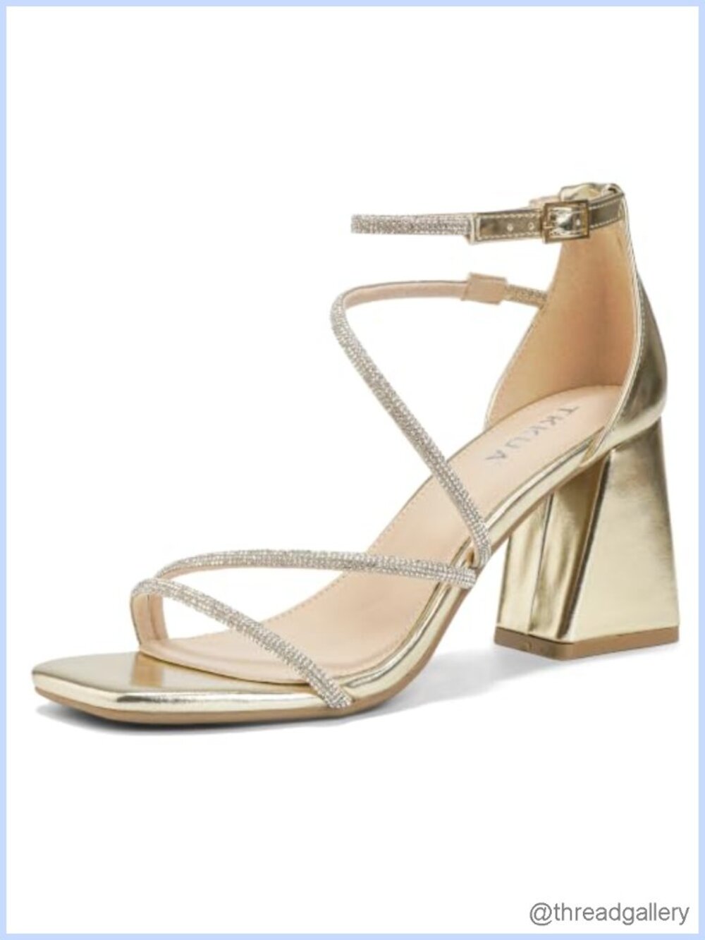 Women's Rhinestone Strap High Heel Sandals Square Toe 3.15 Inch Chunky Heel